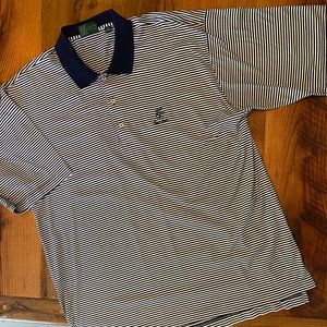 East Lake Golf Course 100% Cotton Navy and White Striped Polo Shirt, Size XL